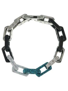 Louis Vuitton Monogram Bracelet Chain Silver Black Blue